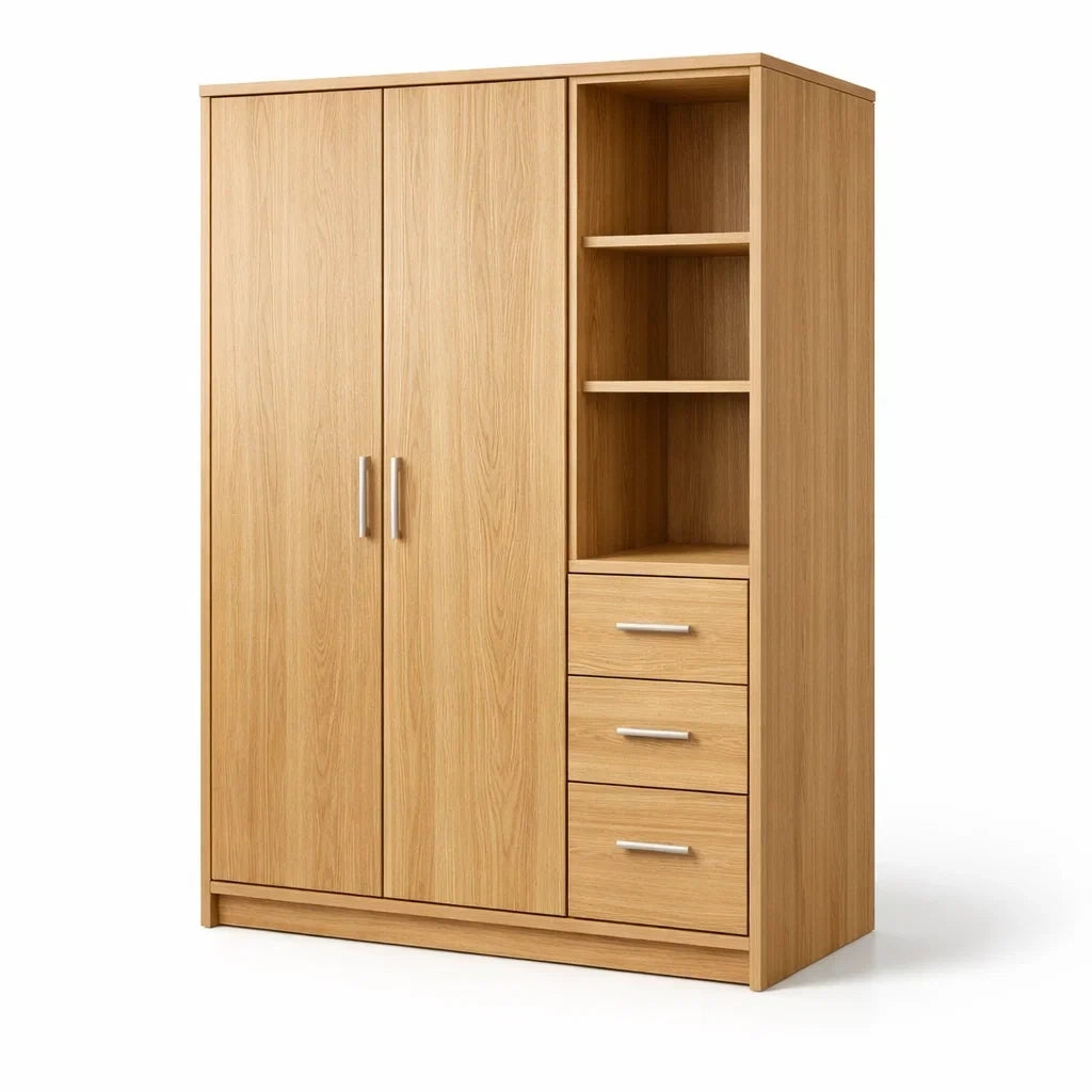 Armoire en bois avec étagères et tiroirs en chêne 180x120x50 cm - 2026