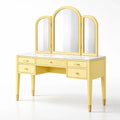 Coiffeuse en bois jaune avec miroir triple et plateau en marbre blanc - 2026