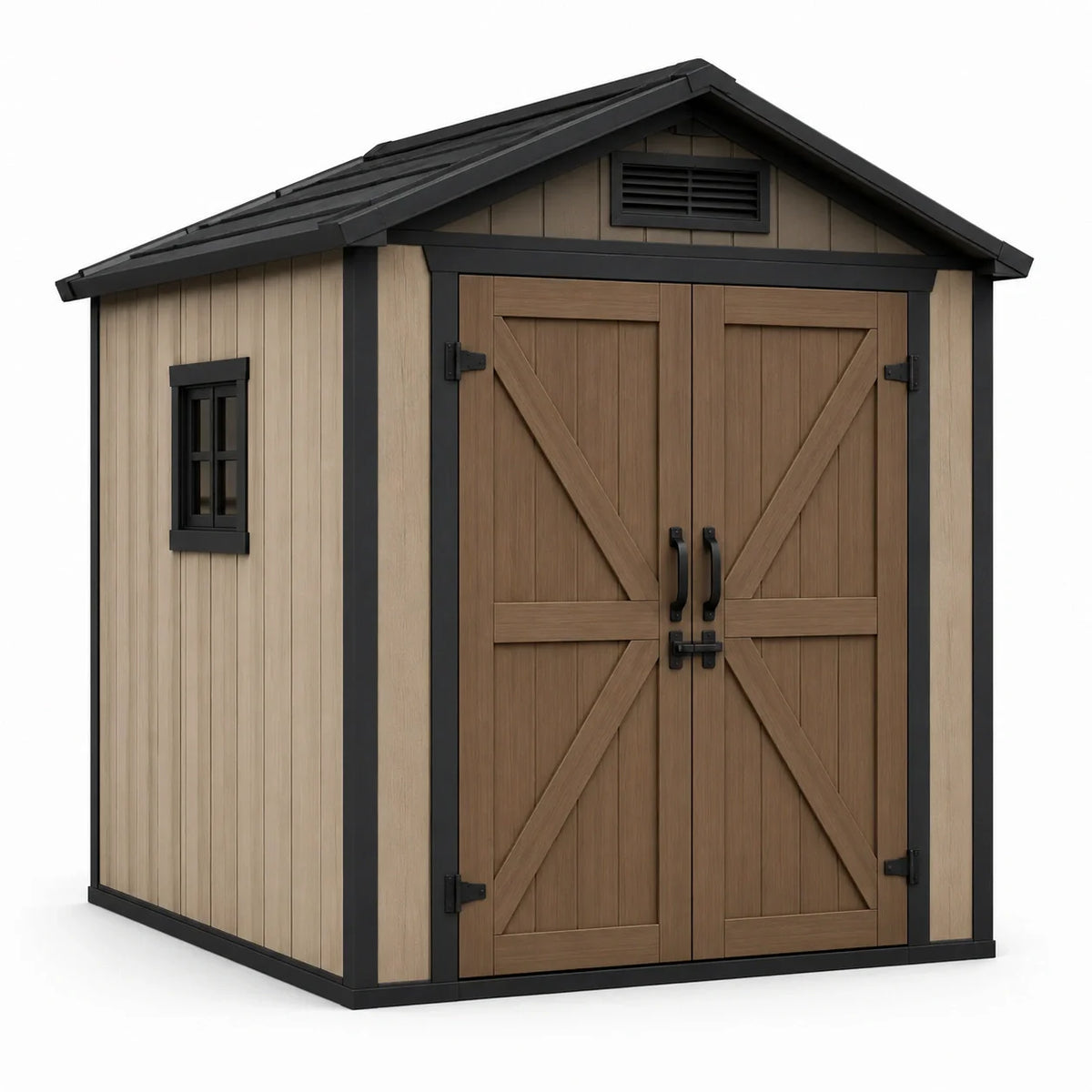 Abri de jardin en résine marron et noir avec fenêtres en polycarbonate - 2026