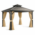 Pavillon en aluminium avec toit en acier Noir et rideaux Beiges - 2026