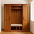 Meubles d'entrée avec porte-manteau et armoire de rangement avec banc, bois massif, 120x40x190 cm, marron - 2026