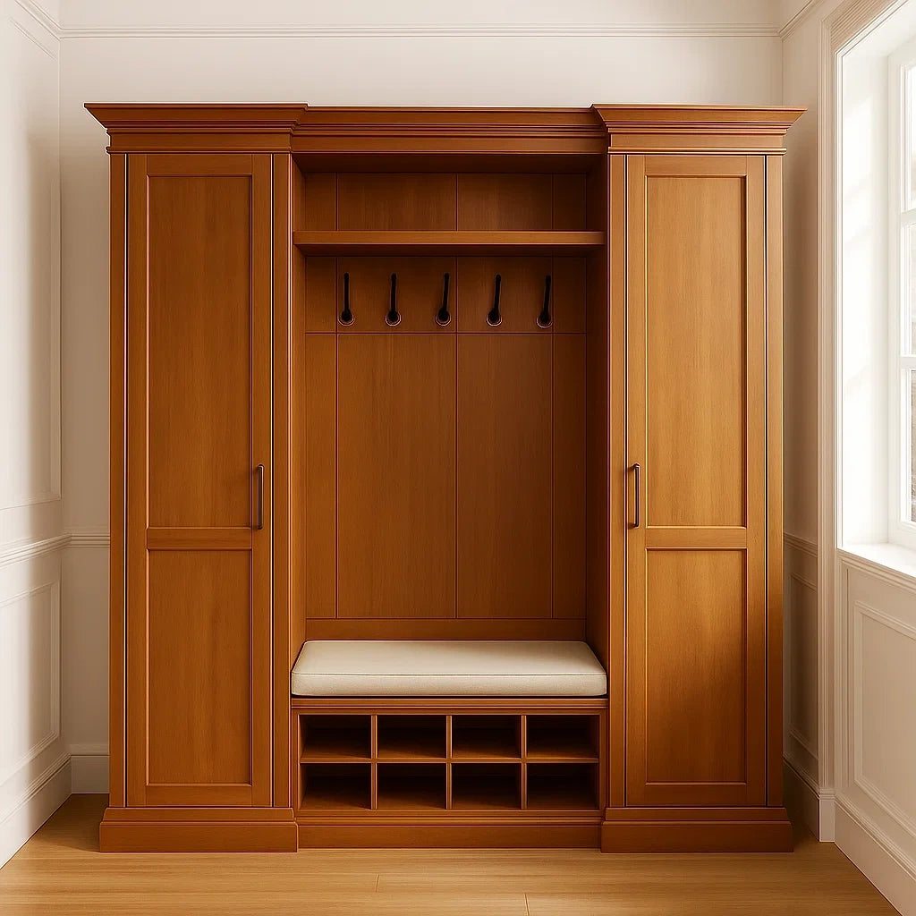 Meubles d'entrée avec porte-manteau et armoire de rangement avec banc, bois massif, 120x40x190 cm, marron - 2026