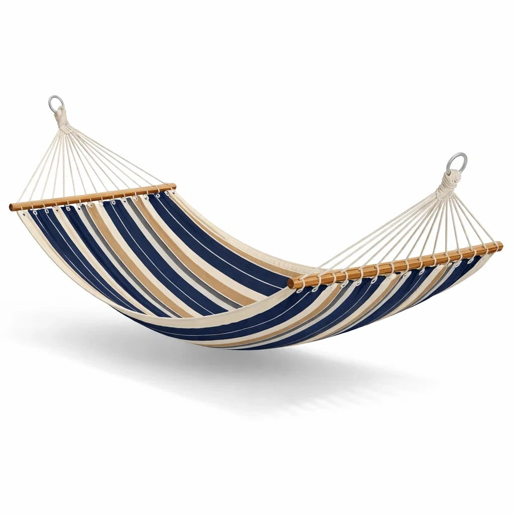 Hamac en coton et polyester rayé avec barres en bois 300x150 cm - 2026