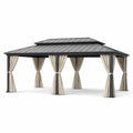Pavillon en métal avec toit double et rideaux amovibles beige - 2026