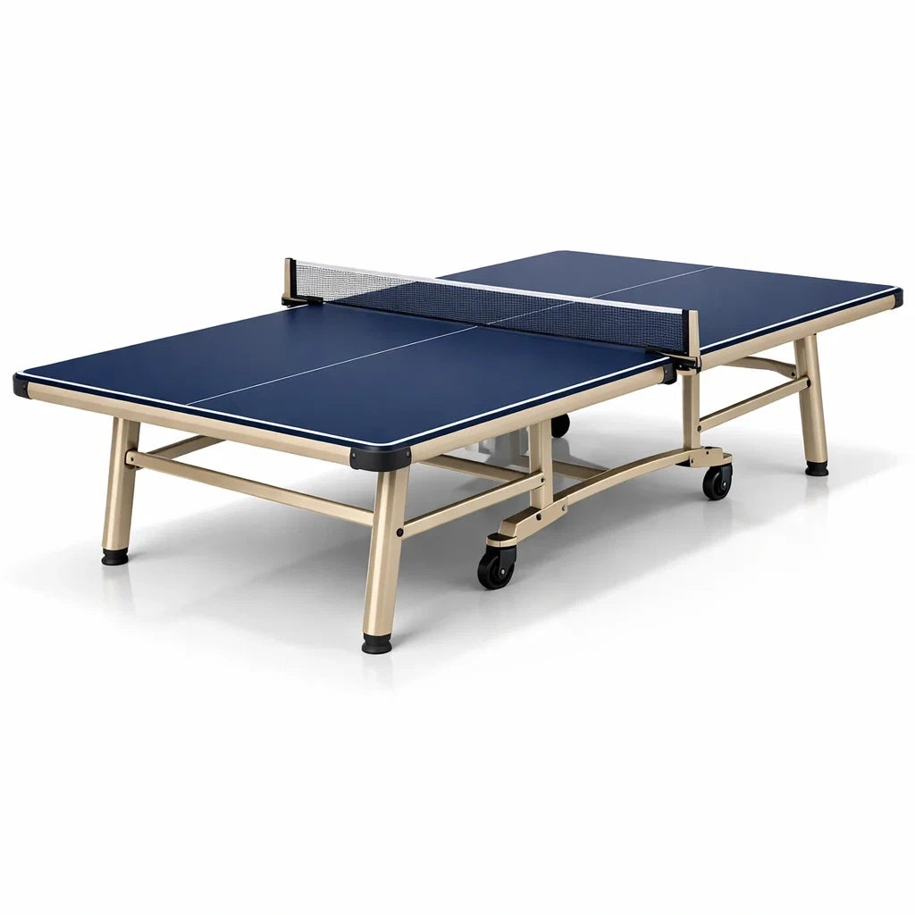 Table de chevet pliable en mdf et aluminium avec roues et filet 274x152.5X76 cm - 2026