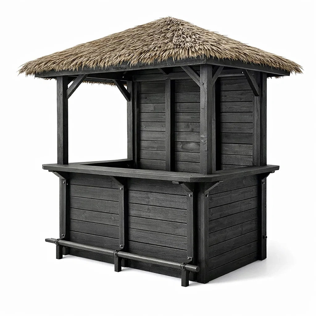 Kiosque bar de jardin en bois avec toit en chaume synthétique 200x150x250 cm - 2026