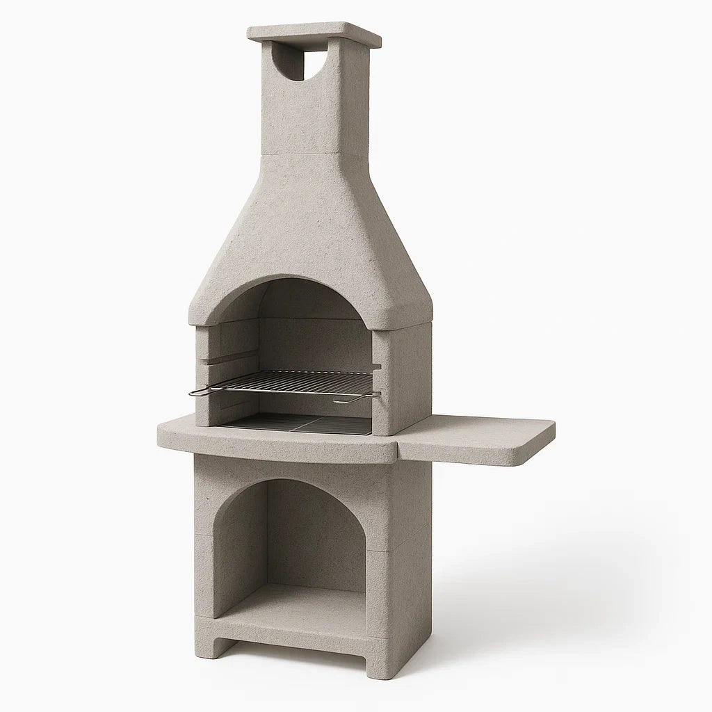 Barbecue en maçonnerie d'extérieur en béton gris avec grille en acier inoxydable 120 x 80 x 200 cm - 2026