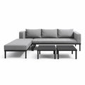 Canapé d'angle en tissu avec méridienne et tables basses en métal gris - 2026