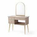 Coiffeuse en bois mdf beige avec pieds en métal doré et miroir - 2026