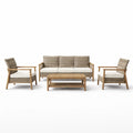 Ensemble de mobilier de jardin extérieur en rotin et bois d'acacia avec coussins crème - 2026