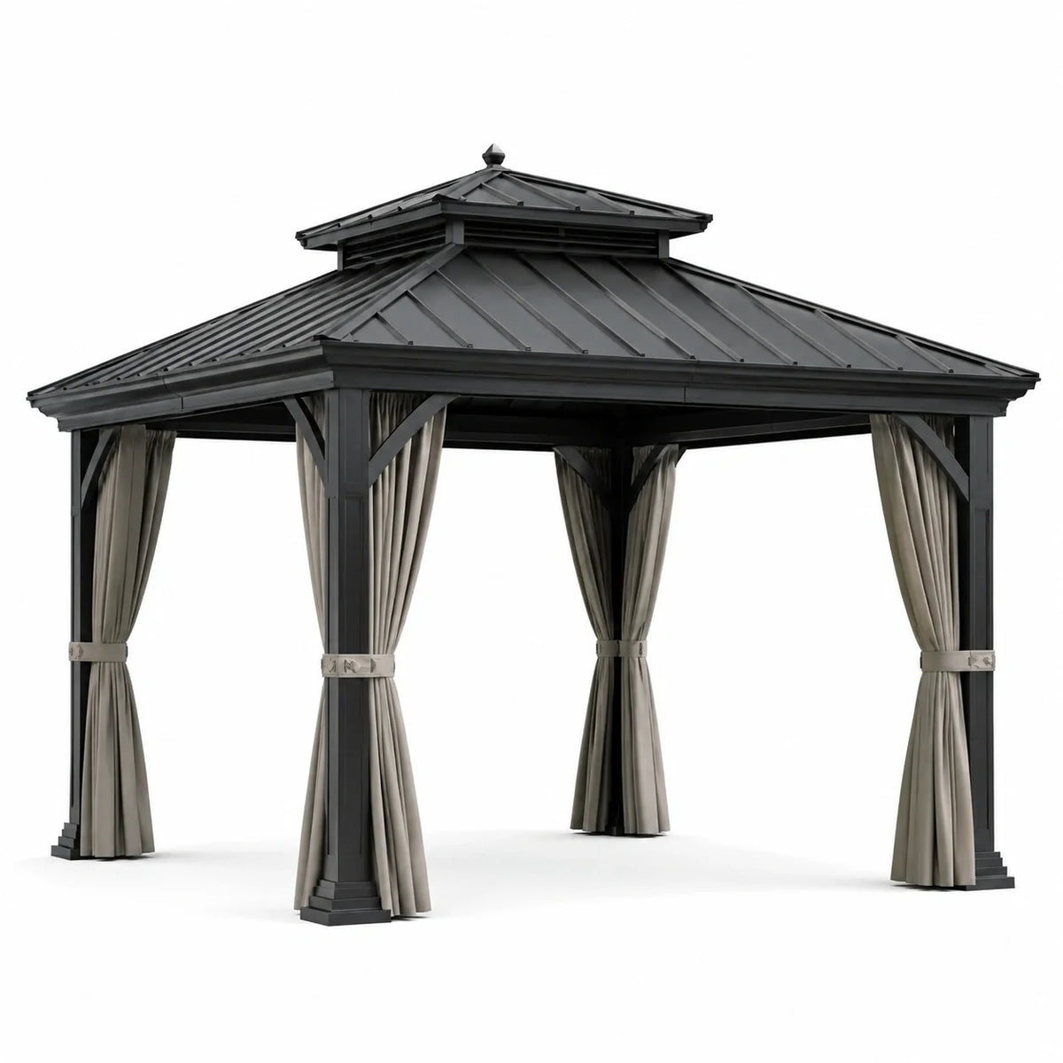 Pavillon en aluminium avec toit en acier et rideaux en polyester 3x3m anthracite / beige - 2026