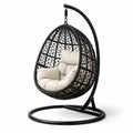 Fauteuil suspendu œuf avec support en acier et rotin noir avec coussin crème - 2026