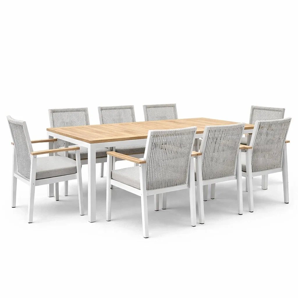 Ensemble de table et chaises d'extérieur en bois et aluminium avec 1 table et 8 chaises - 2026
