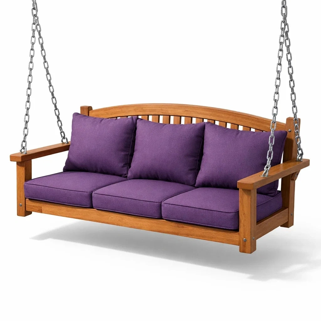 Balancelle de porche en bois d’acacia avec coussins violets - 2026