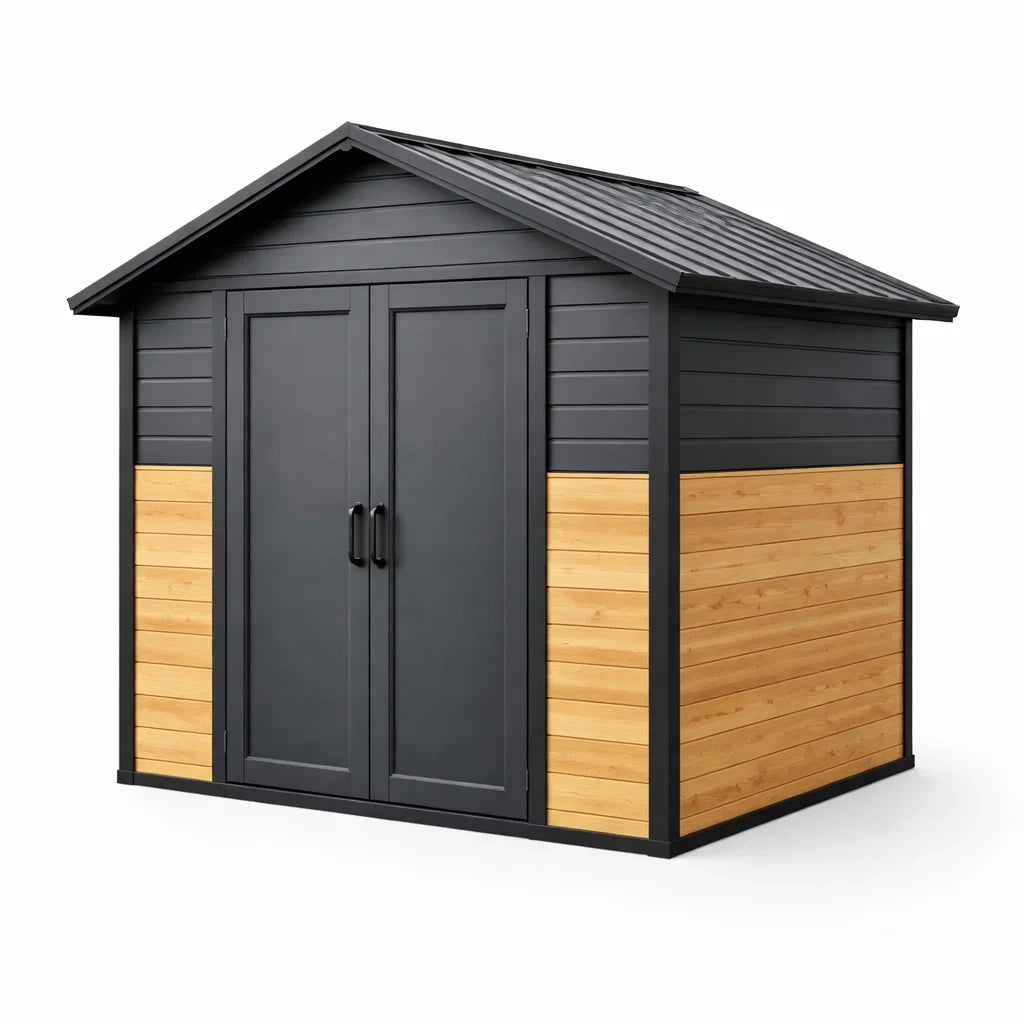 Abri de jardin métallique avec panneaux en bois 244 x 182 x 226 cm - 2026