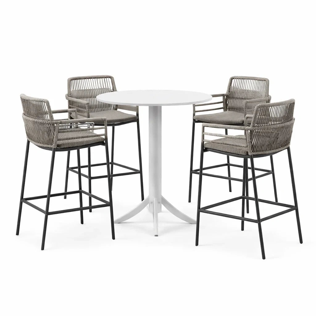 Ensemble de bar 5 pièces avec table en métal et chaises en corde - 2026