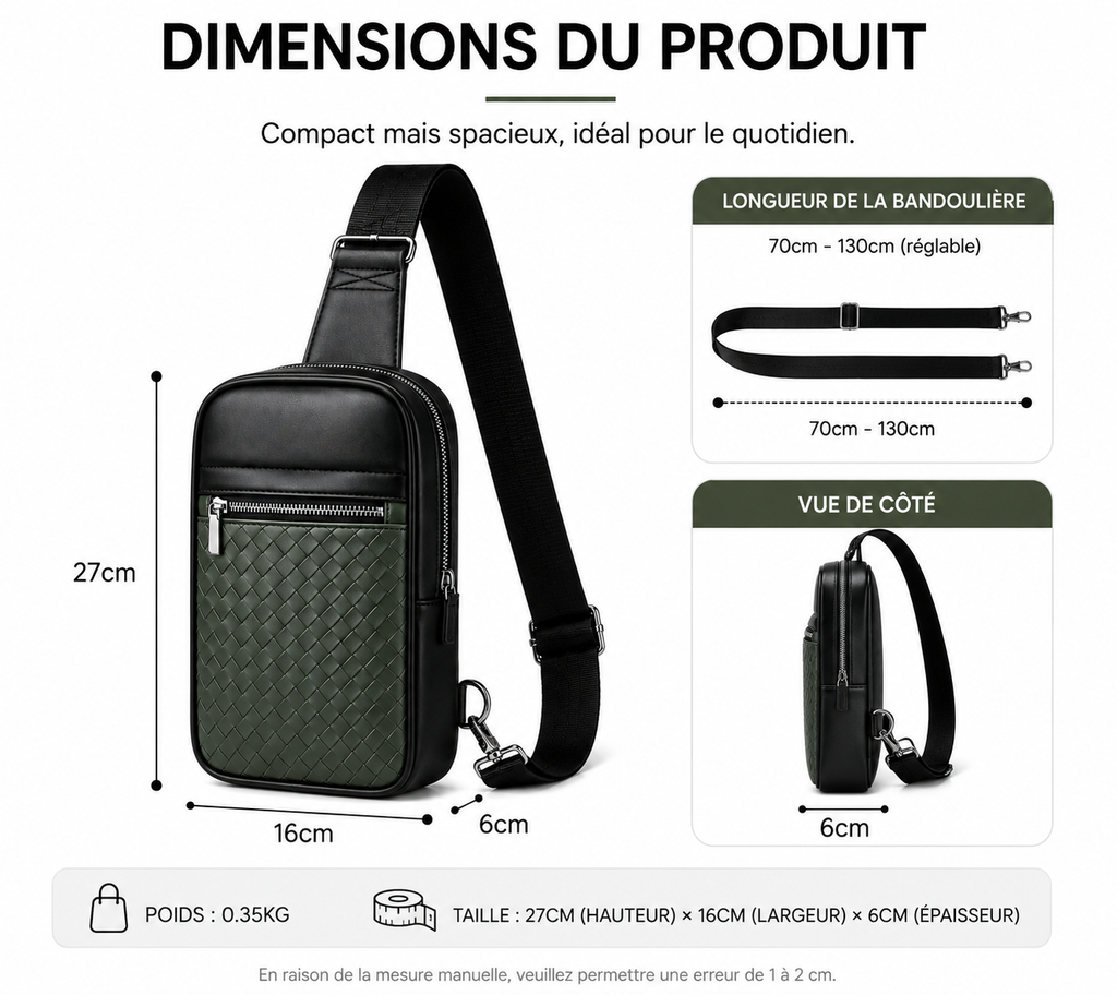 Sac Bandoulière Homme Intrecciato – Élégance & Grande Capacité