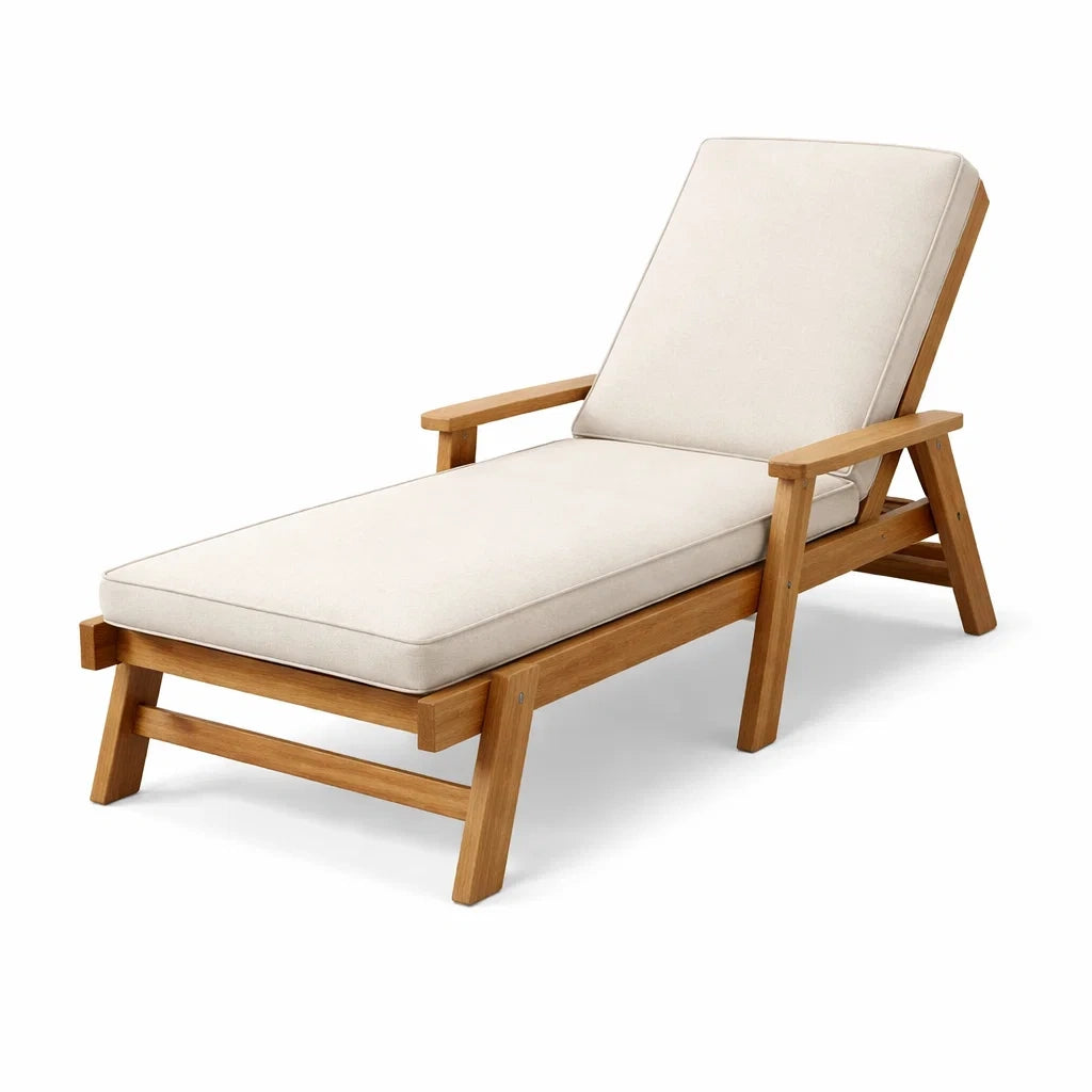 Bain de soleil en teck avec coussin en polyester beige - 2026