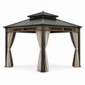 Pavillon de jardin en aluminium avec rideaux en polyester noir et beige - 2026