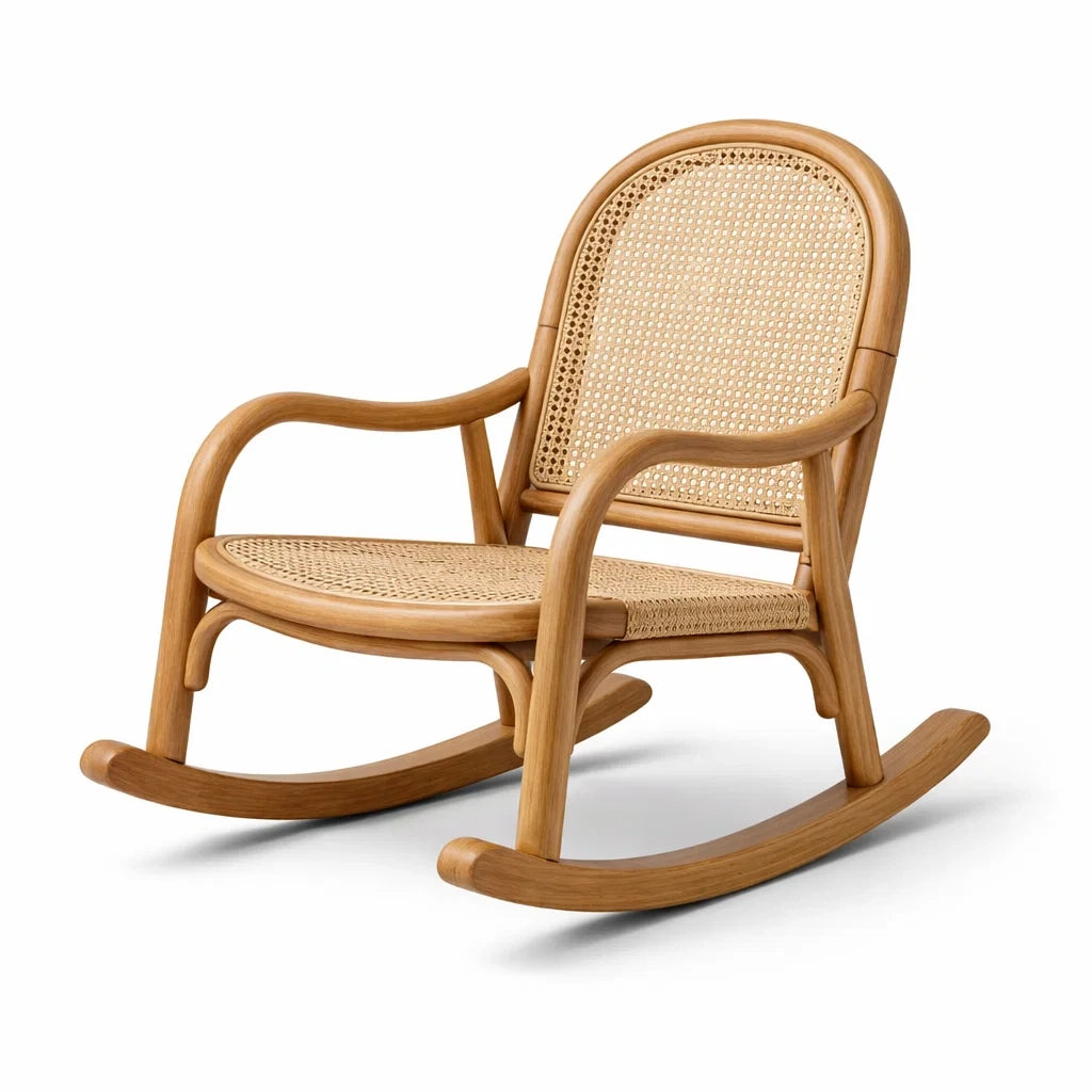 Fauteuil à bascule d’intérieur en chêne et rotin - 2026
