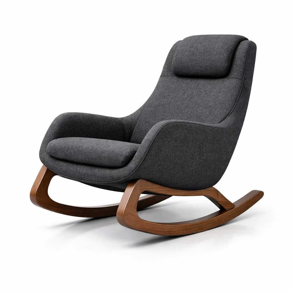 Fauteuil à bascule d’intérieur en tissu gris et bois - 2026