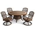 Ensemble table et chaises de terrasse en résine tressée avec table ronde et 4 chaises pivotantes en aluminium - 2026