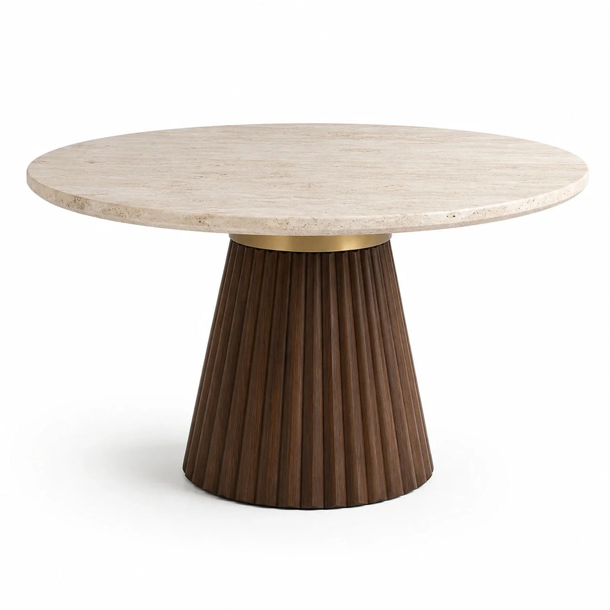 Table ronde en marbre travertin et bois massif 120 cm - 2026