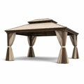 Tonnelle de jardin en aluminium avec toit en acier et rideaux en polyester - 2026
