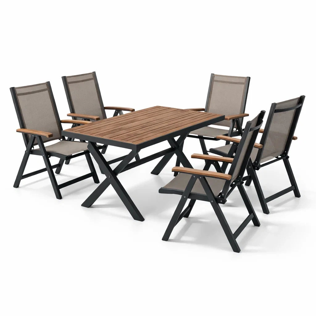 Ensemble table et chaises pliantes en aluminium et acacia 6 places - 2026