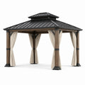 Pavillon de jardin 300 × 400 × 310 cm marron, noir et beige avec toit métallique rigide ventilé et rideaux - 2026