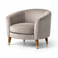 Fauteuil en velours gris avec base en bois et accents métalliques - 2026