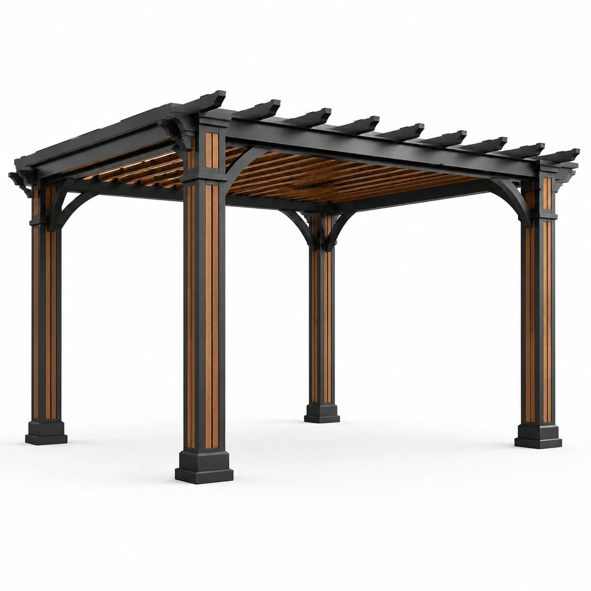 Pergola en métal et bois noir et marron 300x400x250 cm - 2026