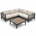Salon de jardin en bois et aluminium avec coussins beiges - 2026