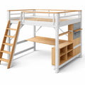 Lit mezzanine en bois et acier blanc avec bureau et étagères - 2026