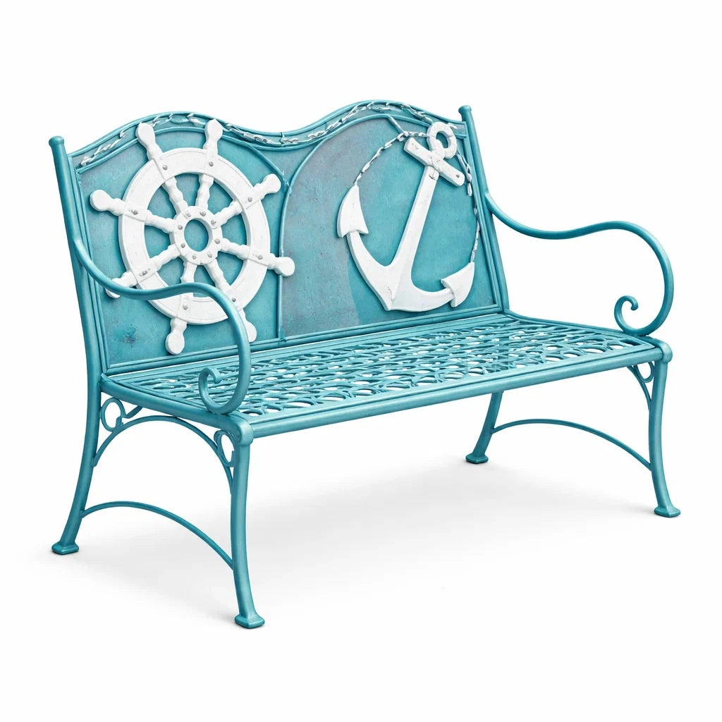 Banc en métal décor nautique bleu et blanc pour extérieur - 2026