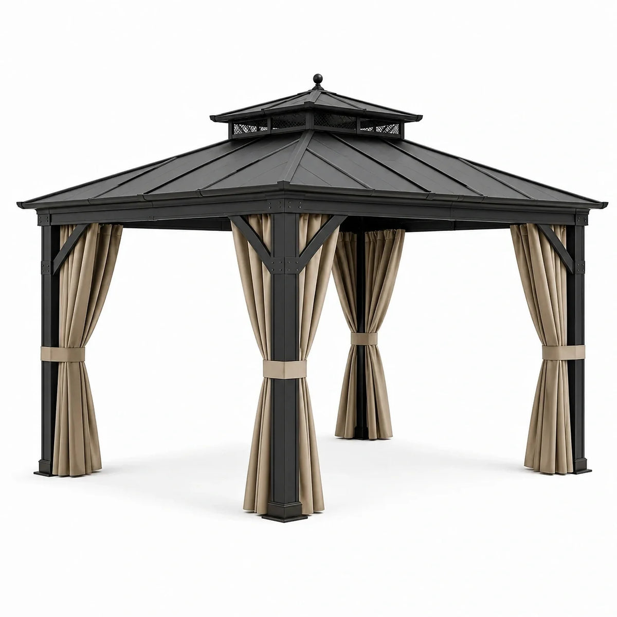 Pavillon d'extérieur en aluminium avec toit ventilé et rideaux - 2026
