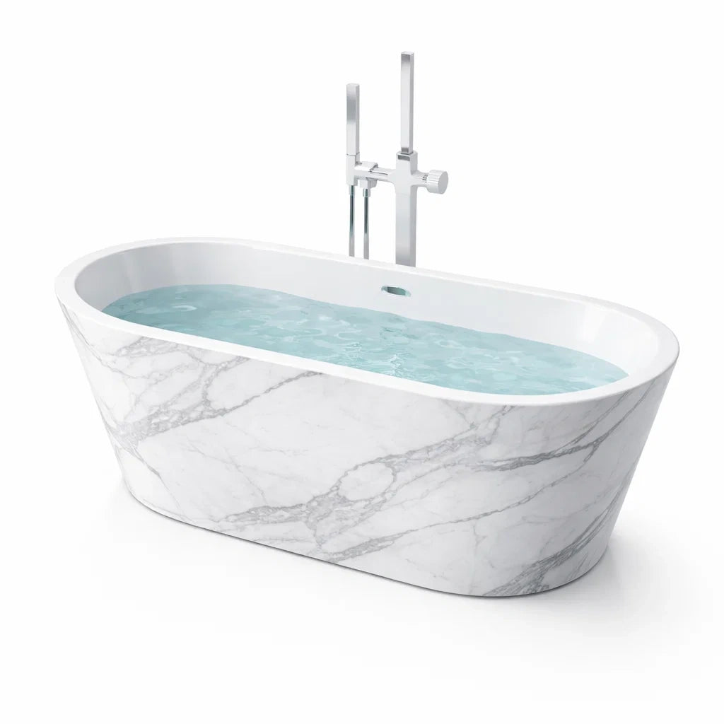 Baignoire îlot en composite blanc et gris 170 x 80 x 60 cm - 2026