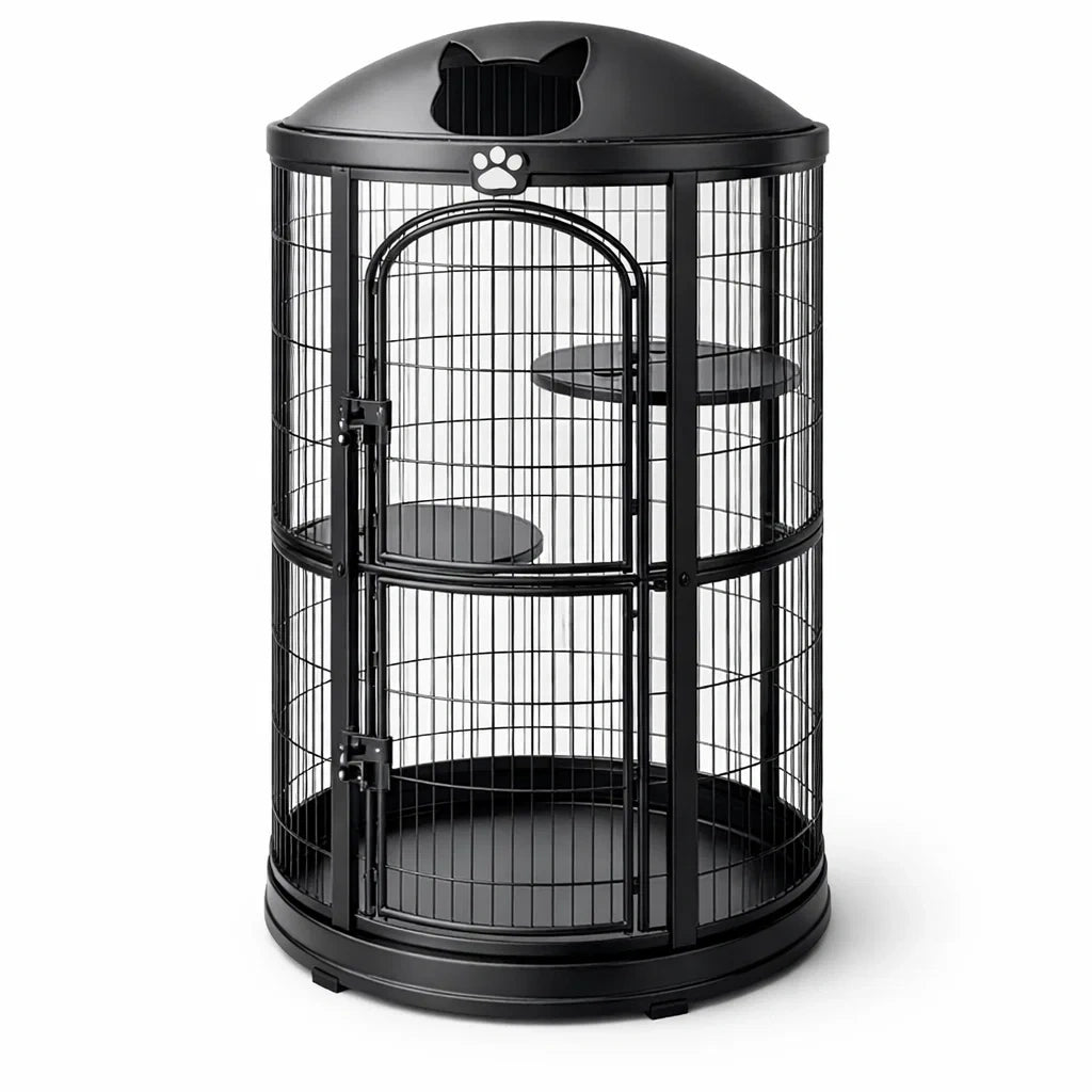 Cage à chat en métal noir avec étagères - 2026