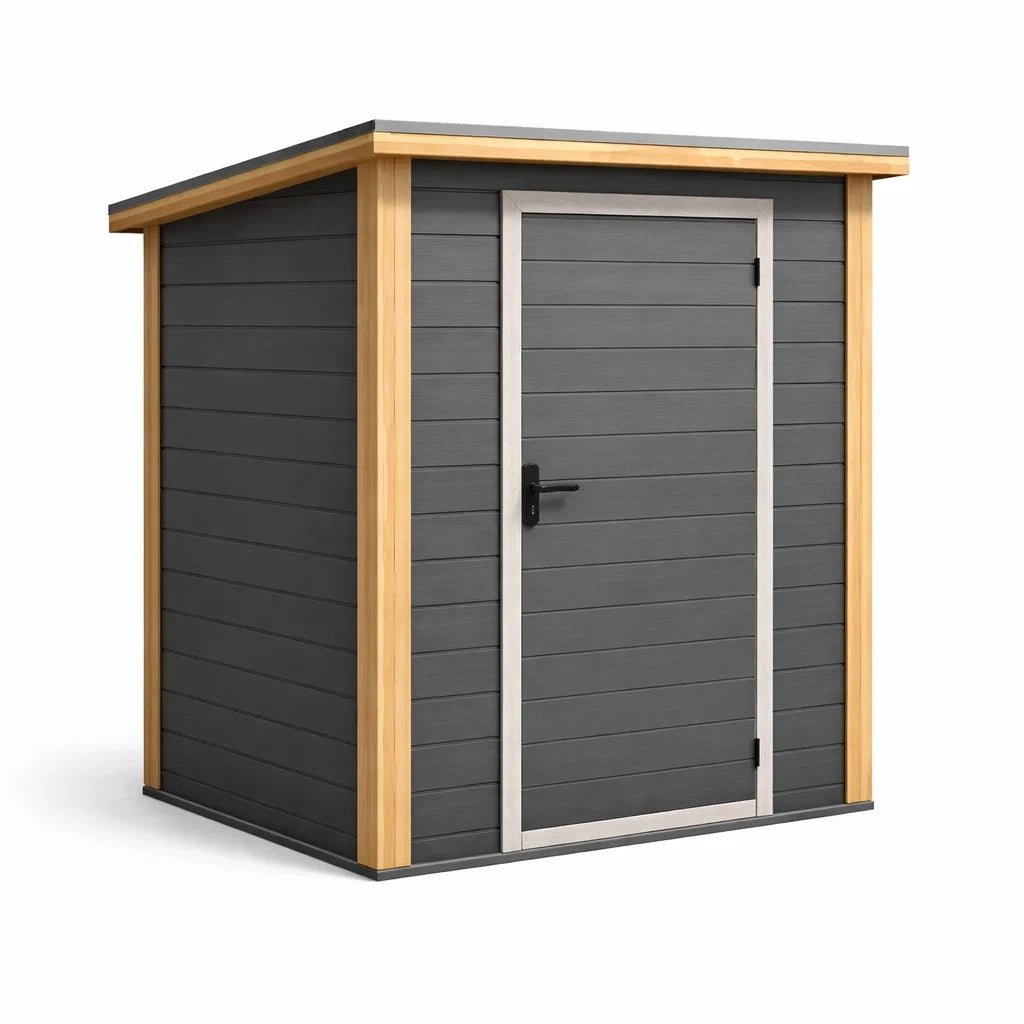Abri de jardin en résine avec cadre en bois noir 180 x 130 x 210 cm - 2026