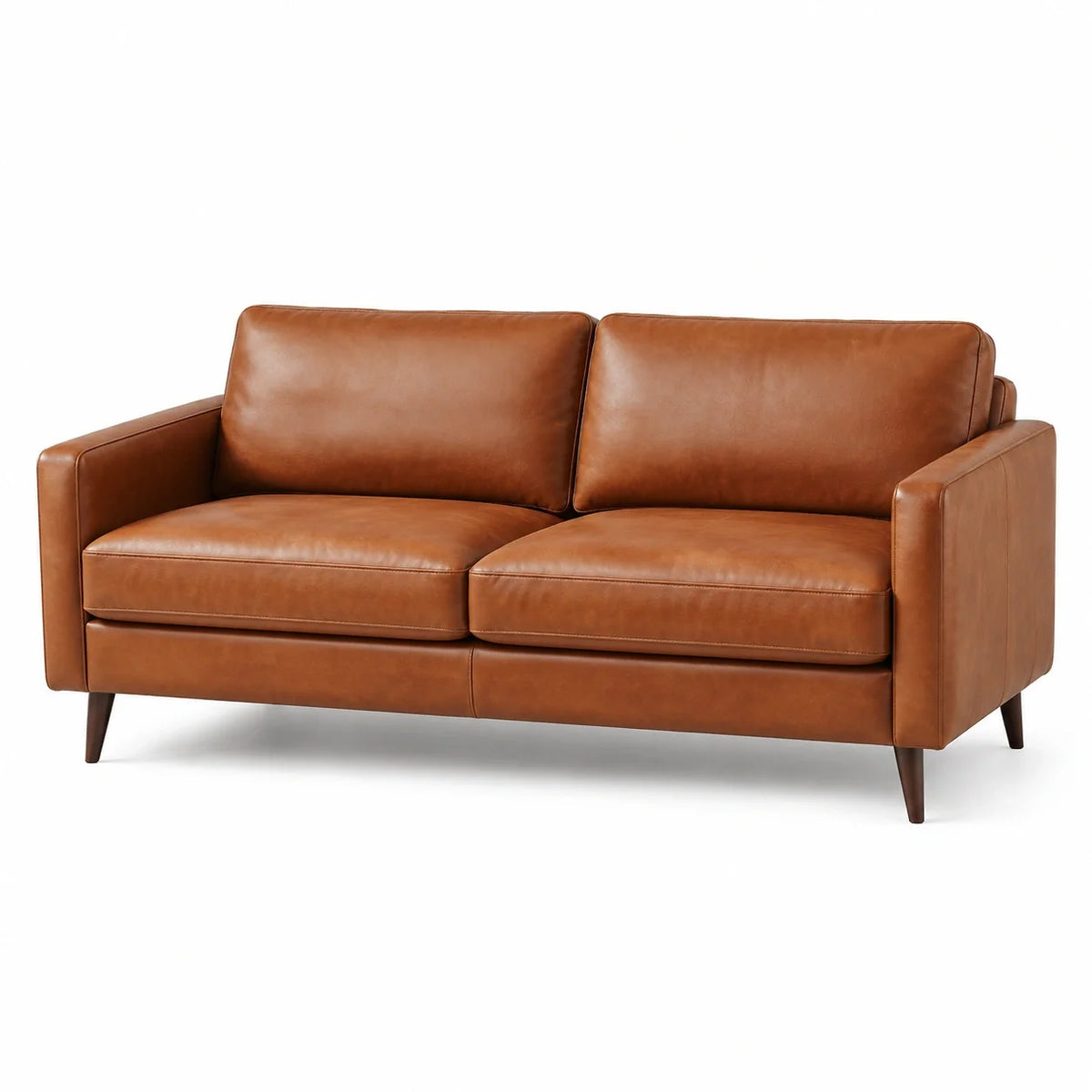 Canapé contemporain 2 places en similicuir marron cognac, 180 × 85 × 82 cm - 2026