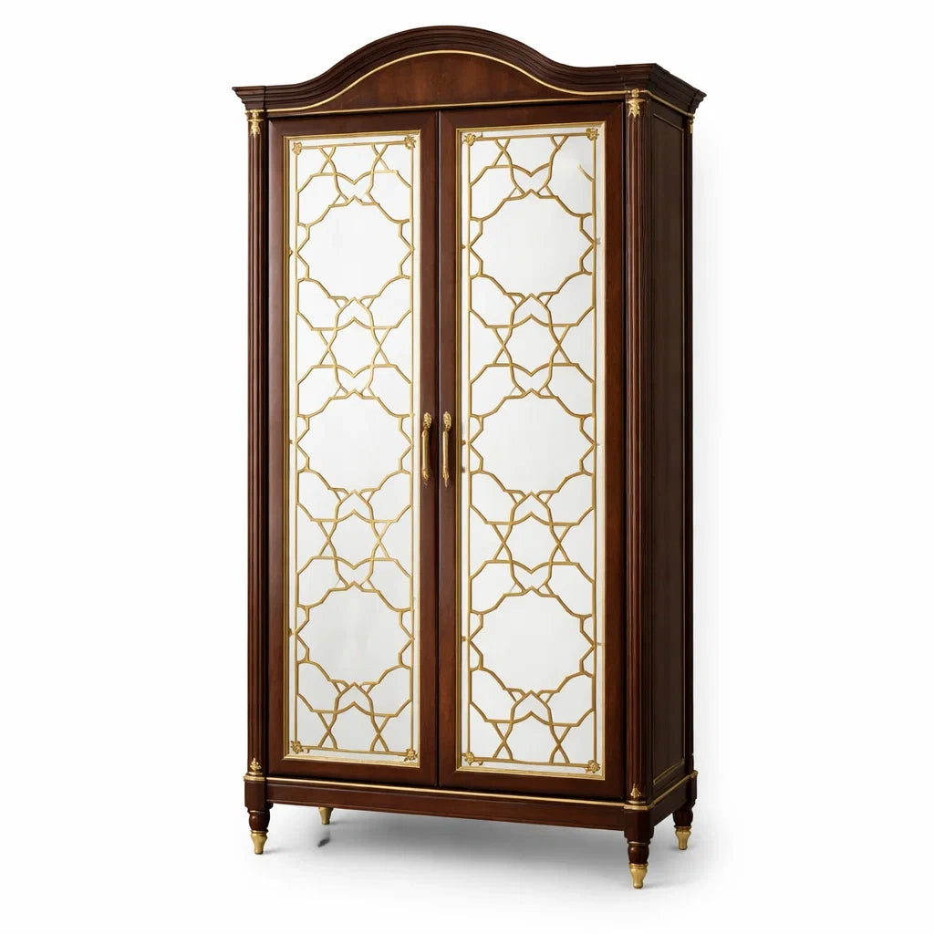 Armoire en Bois avec Portes en Verre Trempé et Décoration Dorée - 2026
