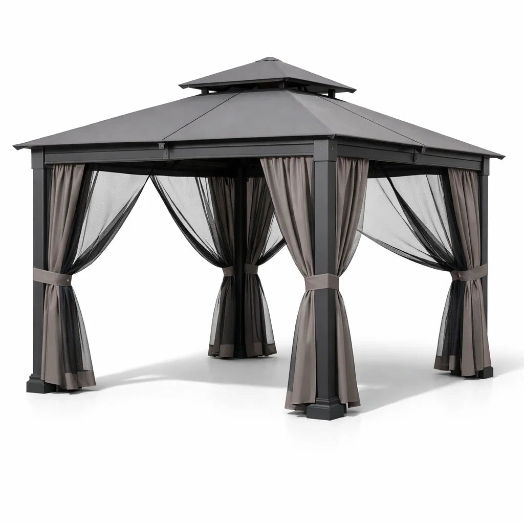 Pavillon de jardin en aluminium et acier gris - 2026