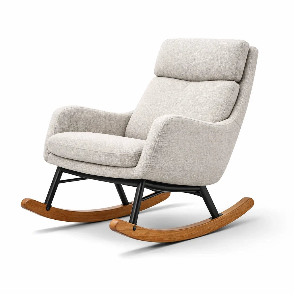 Fauteuil à bascule d’intérieur en tissu beige avec structure en métal - 2026