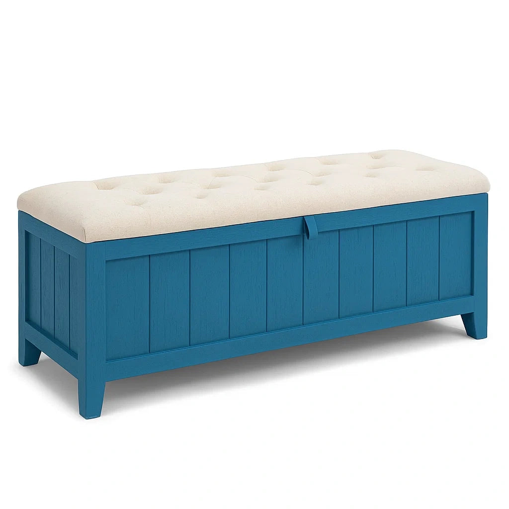 Banc de rangement en bois avec coussin beige - bleu - 2026