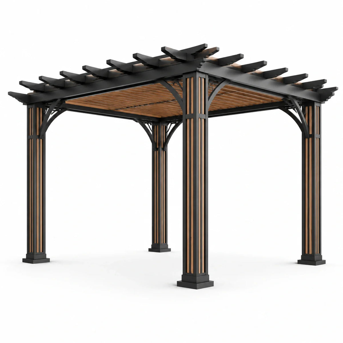 Pergola d'extérieur en aluminium et bois noir avec lattes 300x300 cm - 2026