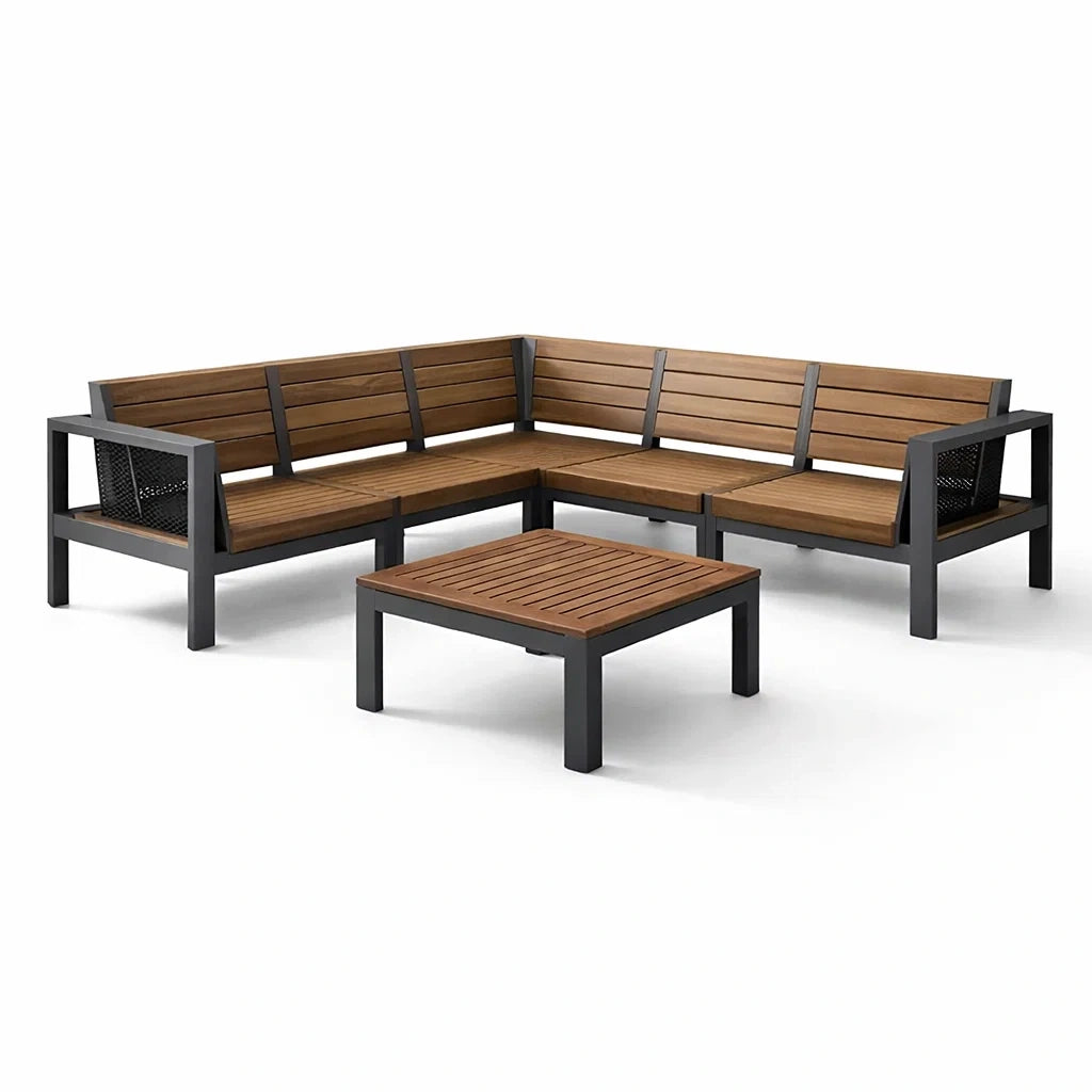 Ensemble de canapés en aluminium et bois brun - 2026