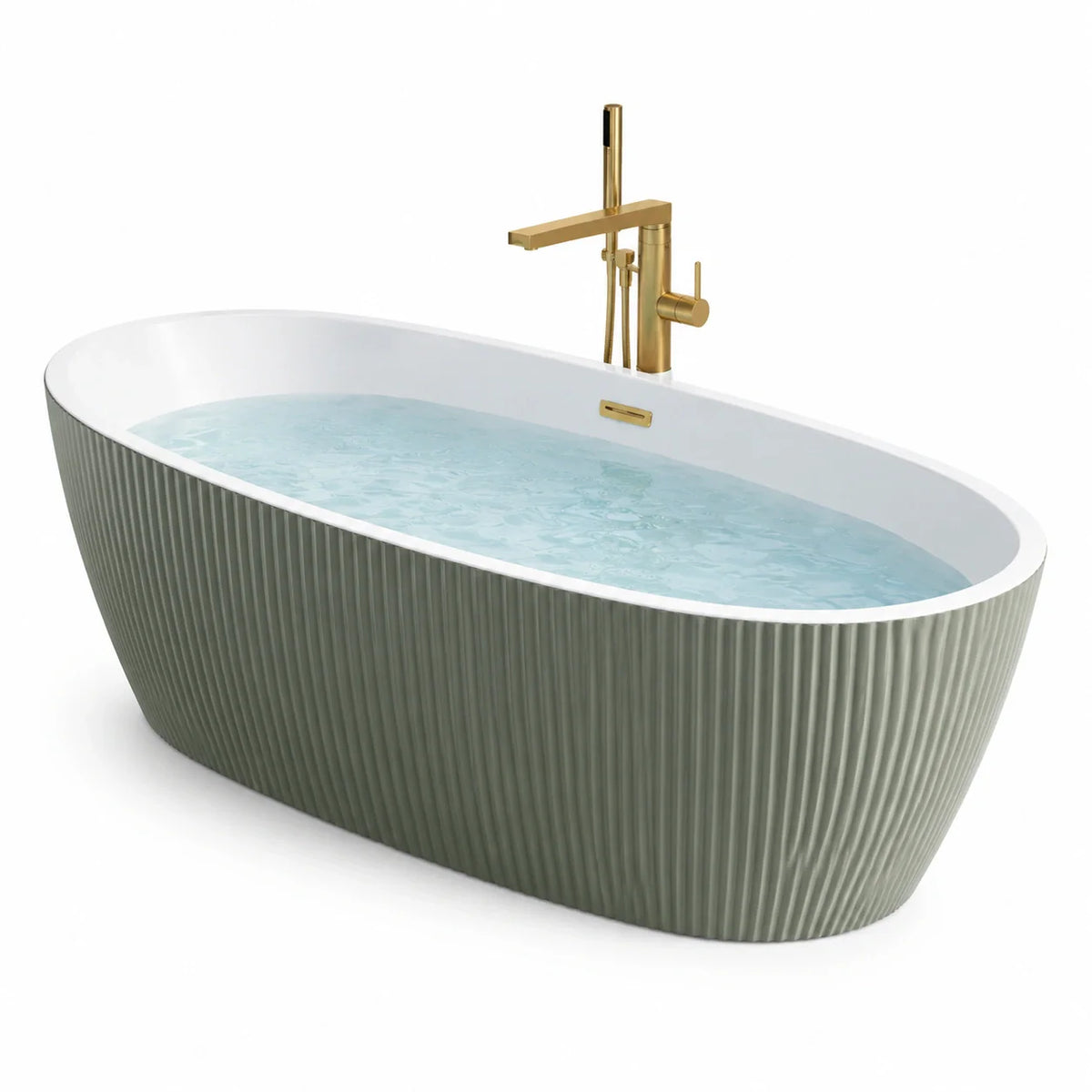 Baignoire îlot acrylique avec robinetterie en laiton doré - 2026
