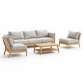 Ensemble de salon en bois avec canapé 3 places, fauteuils, table basse gris - 2026