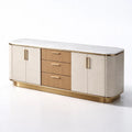 Buffet en bois et métal avec plateau en quartz blanc et détails dorés - 2026