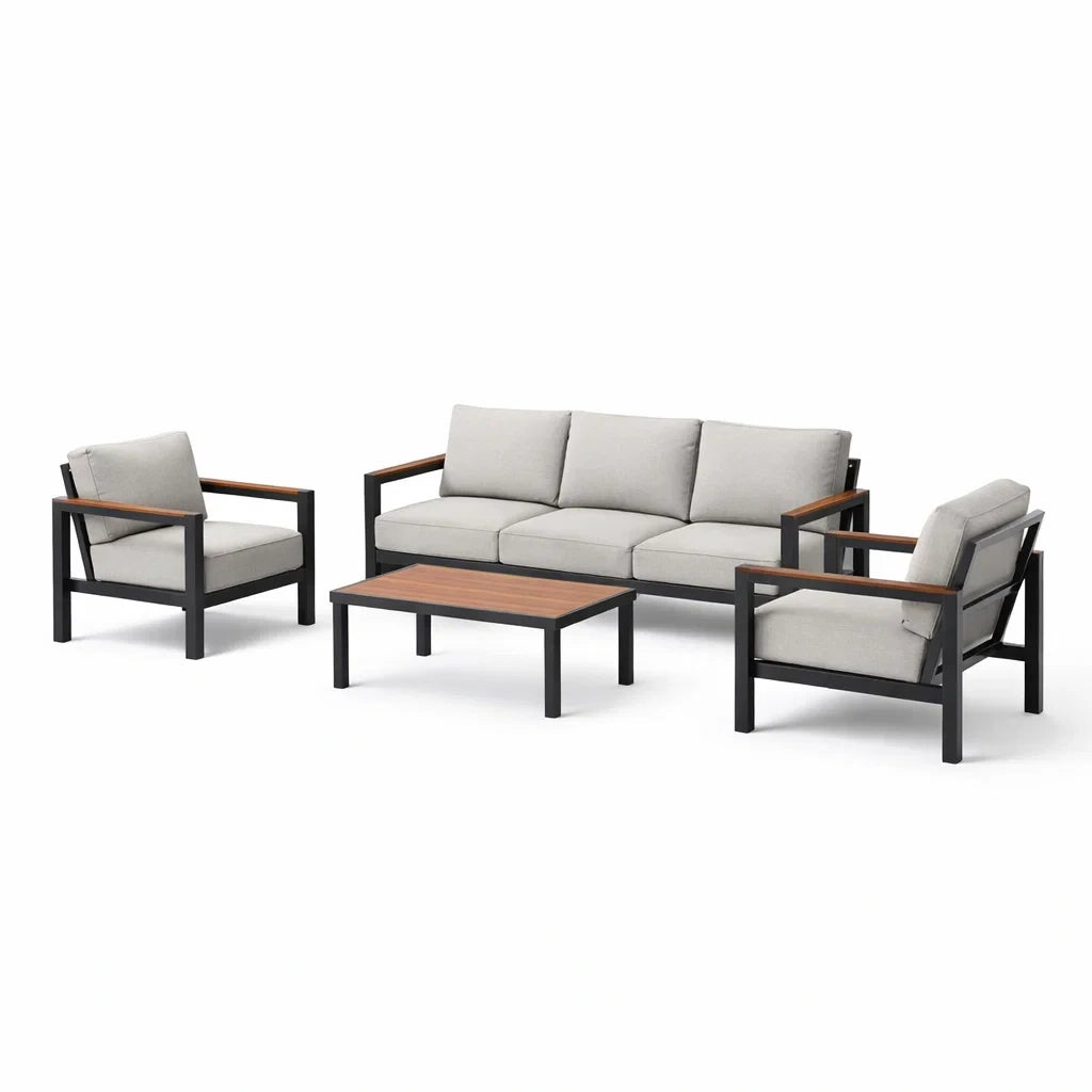 Ensemble de mobilier d'extérieur en aluminium avec coussins en polyester gris - 2026